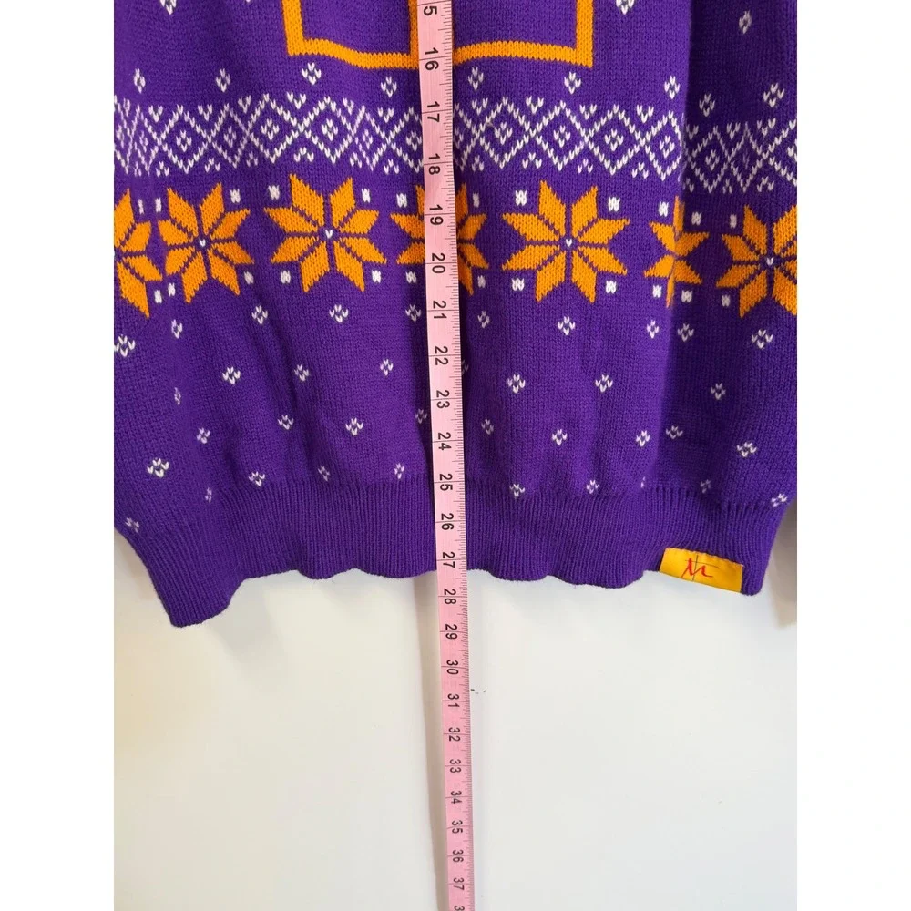 Roody Custom Knit Sweater Purple Orange Varsity Letter R Fair Isle Mens XL